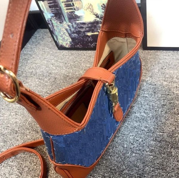 

underarm bag women handbags purse fashion denim canvas patchwork color hardware buckle interior zipper removable shoulder strap