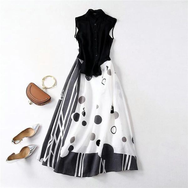 

summer dresses women's polka floral print maxi dress woman sleeveless elegant spliced patchwork party dress clothes ns668, Black;gray
