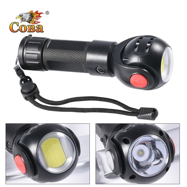 

cob flashlights 2000lm t6 usb rechargeable red light rotatable lamp holder 18650 battery waterproof lantern aluminum shell