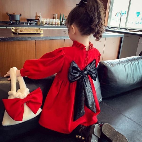 

girl's dresses 2021 girls winter plus princess dress with big bow kids red cute for full party toddler baby clothes 8 7, Red;yellow