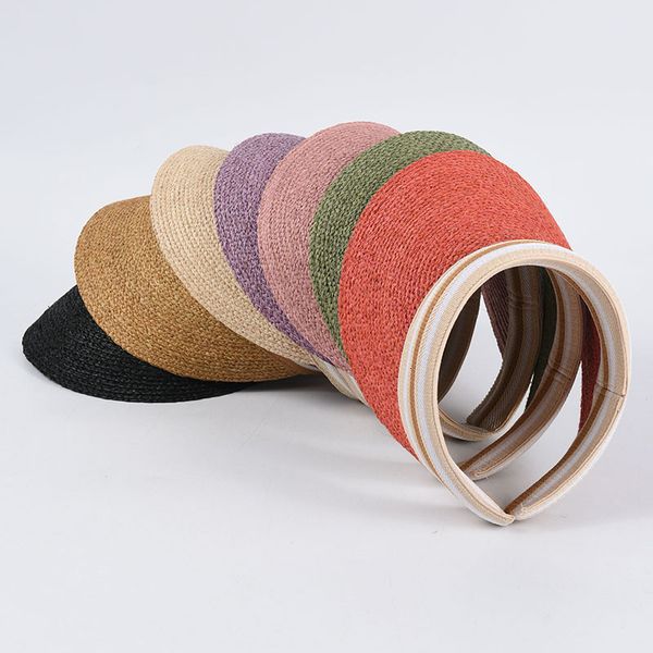 

2021 new colorful raffia women natural straw hats beach hat sun visor cap shade emx1, Blue;gray