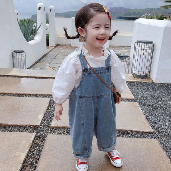 

boys' and girls' jeans versatile strap pants jumpsuit 21 autumn new children's wear 3-8 years old, Blue