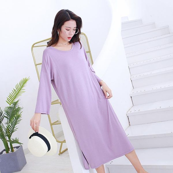 

women's sleepwear nightie for women multi-color choice modal thin nightdress female solid color plus size long sleep dress homewear, Black;red