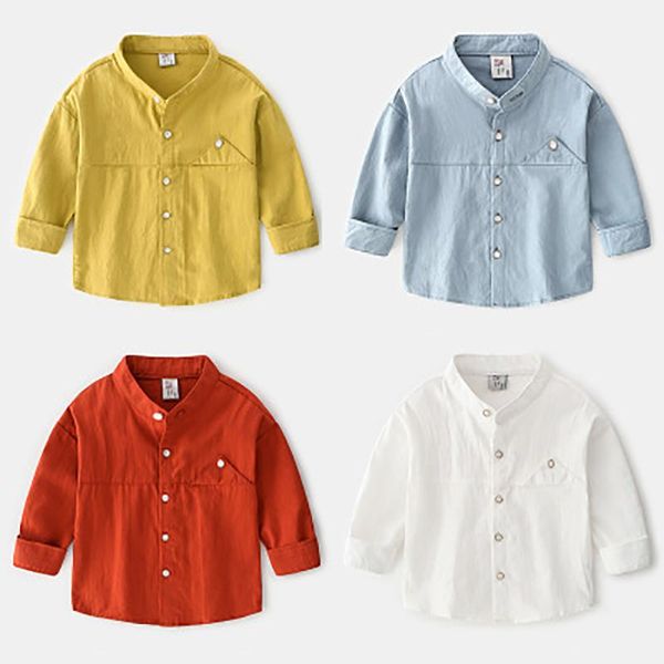 

shirts boy spring autumn shirt children long sleeve lapel round neck kids baby solid color cotton top, White;black