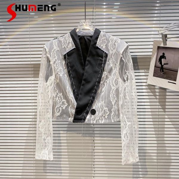 

women's suits & blazers 2021 summer lace crocheted stitching business suit short coat women, White;black