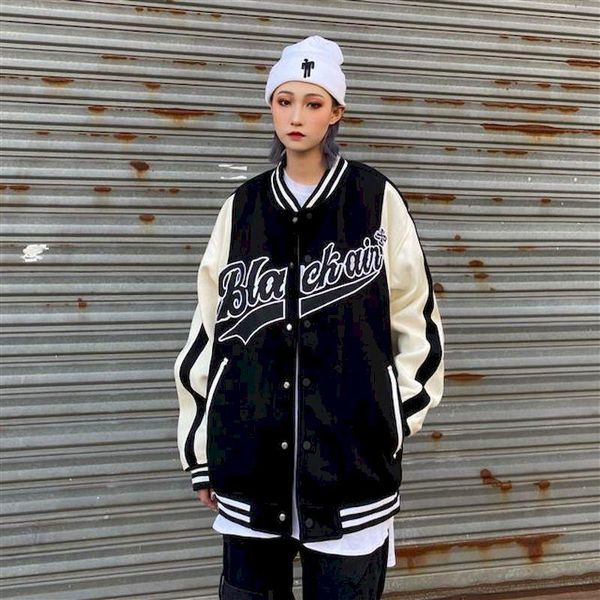 

women's jackets baseball jacket color match embroidery american vintage cardigan clothes men women autumn winter loose oversize coat wi, Black;brown