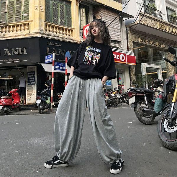 

women's pants & capris 2021 summer trousers men women loose versatile trend harajuku preppy korean beam feet simple casual harlan draws, Black;white