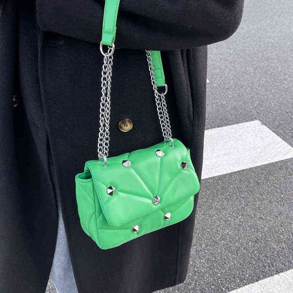 

shopping bags green small pu leather shoulder crossbody bags for women hit winter branded rivet designer luxury chain handbags and purses 22