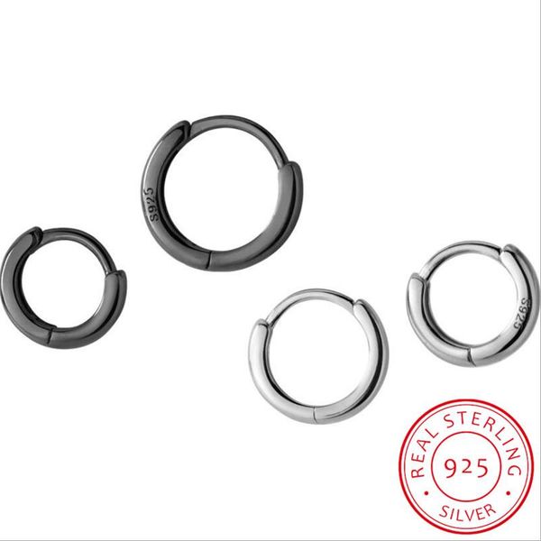 

hoop & huggie 100% 925 sterling silver black geometric smooth surface earrings for women fashion jewelry da432, Golden;silver