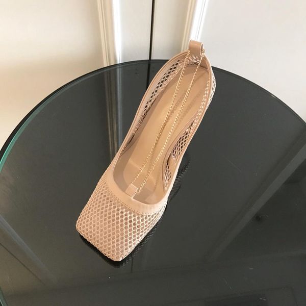 

fashion luxury designer women shoes high heels square toe dress shoes mesh and berry calf women chain sandal schuhe stretch pumps, Black
