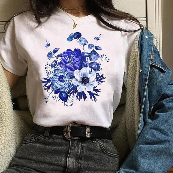 

women tees print graphic plant elegant ladies aesthetic floral flower clothes lady clothing female t shirt womens t-shirt, White