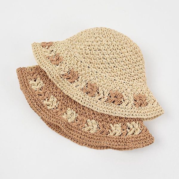 

wide brim hats fashion womens 2021 straw visor flower crochet hat outdoor foldable vacation gardening beach sun cap accesorises, Blue;gray