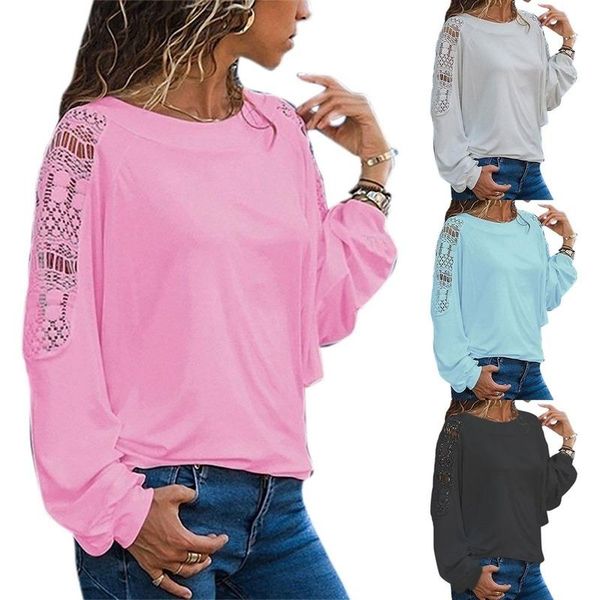 

women's t-shirt #2 women hollow out t shirt ladies round neck long sleeve loose plus size autumn 5xl female casual daily tees shirts, White