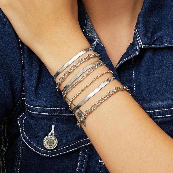 

charm bracelets vintage multilayer thick chain for women punk geometric snake bracelet ladies fashion jewelry gift xr2887, Golden;silver