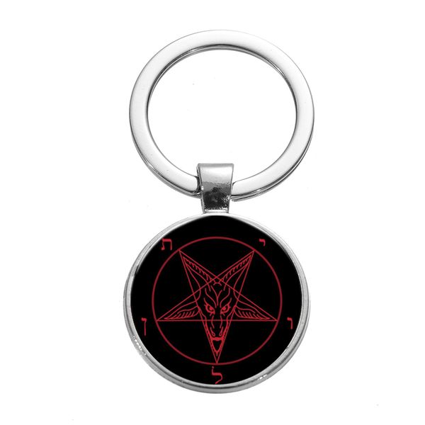 Chaveiros Lanyards Retro Red Cabra Pentagrama Metal Chaveiro Estilo Gótico Pentagrama Invertido Cristal Banhado A Prata Chaveiros Satanismo Llaveros XJIY