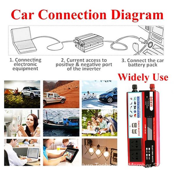 Multi-função 2000w original inversor display led carro inversor solar dc12v para ac 220v onda senoidal conversor de tensão adaptador home337v