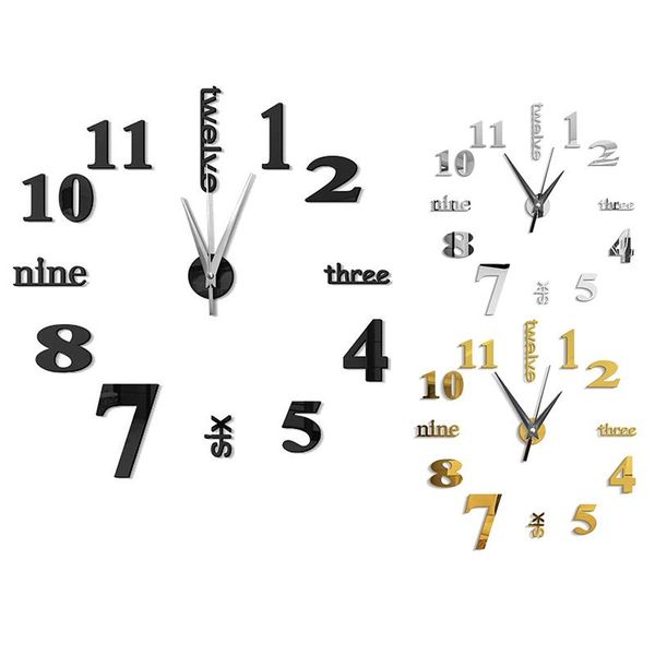 

3d large wall clock mirror sticker big watch sticker home decor unique gift diy