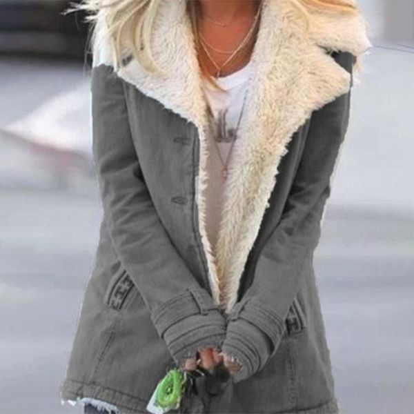 

women's jackets women plus size warm coats composite plush button lapels jacket outwearcoat thick lady winter pockets solid, Black;brown