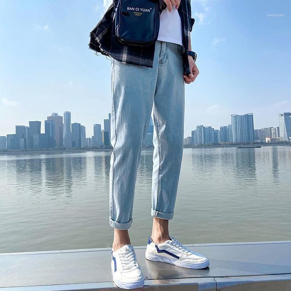 

casual pants men's nine point loose jeans slim fit small foot sports versatile spring and autumn, Black