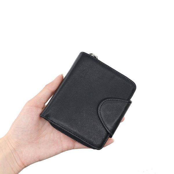 

wallets men's zipper wallet genuine leather cowhide rfid anti-theft women's black business card holder coin purse, Red;black