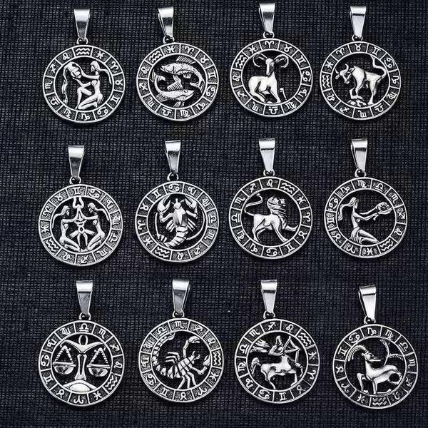 

chains embossed retro twelve constellation pendant silver necklace hollow birthday gift jewelry accessories