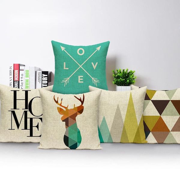 

cushion/decorative pillow geometric cushion covers arrows deer elk sofa decorative cushions cover 45*45 linen beige case funda cojÃ­n