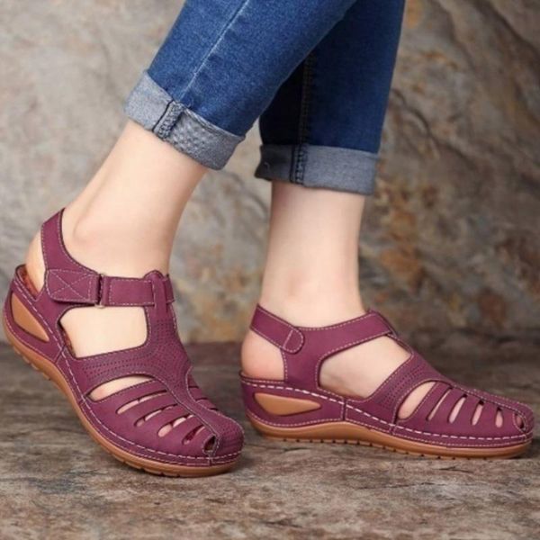 

women's summer classics wedges sandals casual non-slip sewing round head buckle solid female ladies platform shoes, Black