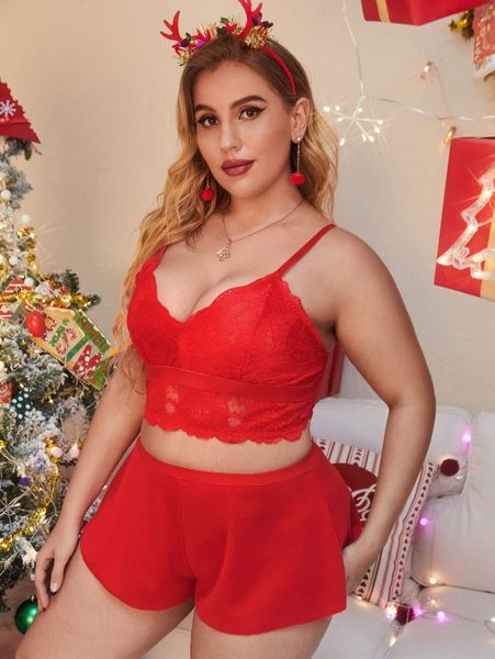 

plus floral contrast lace lingerie set 435n#, Black;white