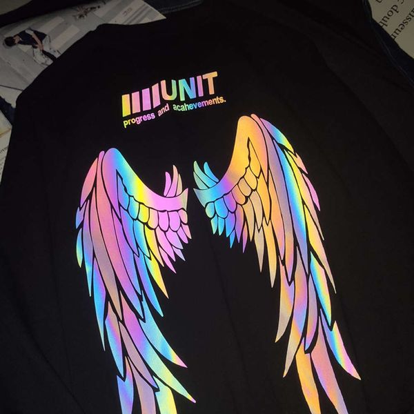 

ifashion national fashion print 2020 autumn new colorful reflective hip hop high street night light sweater men, Black