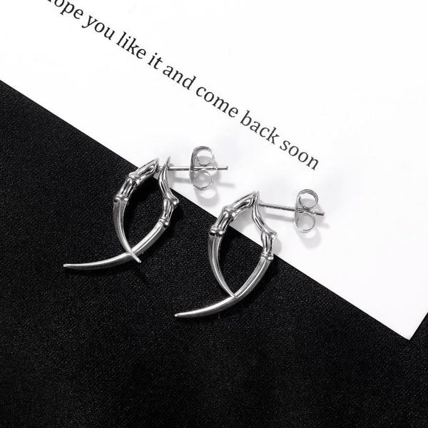 

stud ch-151 douyin net celebrity source hip hop retro cold wind claw horn bungee stainless steel earrings for boyfriend, Golden;silver