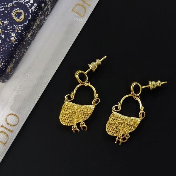 

special offer 75%off outlet onlineoriginal standard zhonggu s925 silver needle new style personalized saddle bag earrings, Golden