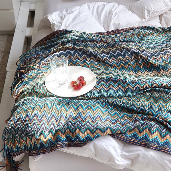 

blankets bohemia knitted cashmere like multi-functional nap bedding sofa blanket towel woven wave classic tassel travel