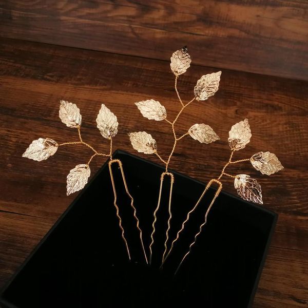 

women u-shaped pin metal barrette clip hairpins handmade gold leaf bridal hair accessories diy wedding hairstyle desi jllmjq, Silver