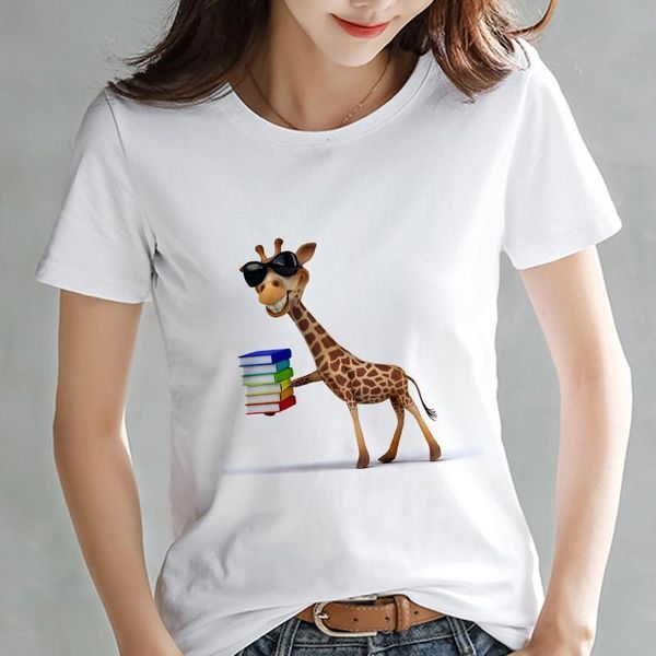 

women clothes kawaii giraffe funny cartoon printed summer fashion ladies woman harajuku tee shirt female t-shirt, White