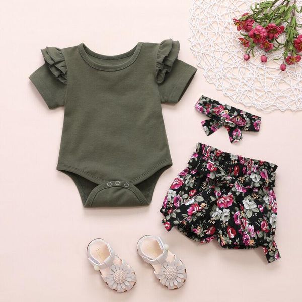 

clothing sets baby & children's 0-24m infant girl kids romper bodysuit flower pants headband clothes, White