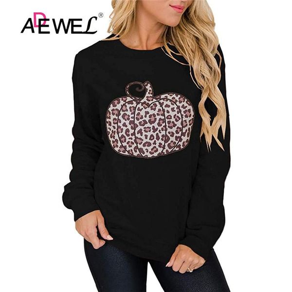 

women's hoodies & sweatshirts adewel funny halloween big pumpkin solid color printing winter women sweatshirt plus size pull femme gran, Black