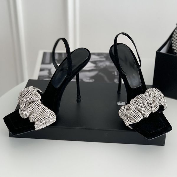 

star's same high heel shoes women's one line diamond square open toe sandals in spring and summer of, Black