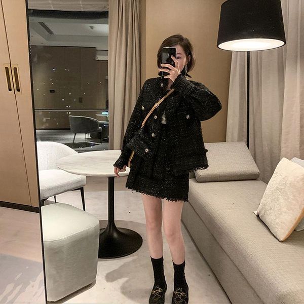 

black suit, female autumn and winter 2021 new skirt two-piece set western style, Black;brown