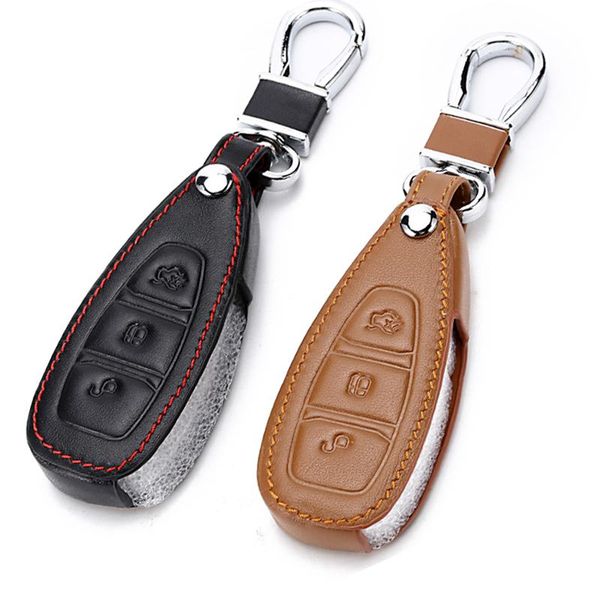 

keychains genuine leather remote key case shell cover for ford mondeo 3 transit custom fusion edge mustang keys keychain, Silver