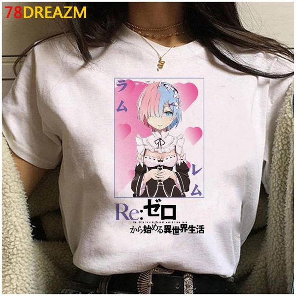 

women's t-shirt re zero kara hajimeru isekai seikatsu rem ram clothes female tumblr white t shirt plus size harajuku casual summer top