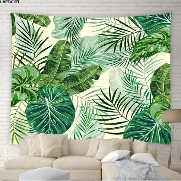 Arazzi Tropical Green Plants Tapestry Bohemia Wall Hanging Palm Tree Leaf Banana Flamingo Animal Background Cloth Bedroom Home Decor