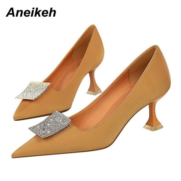 Vestido sapatos Aneikeh 2021 Spring Ladies Fashion PU Women Pumps Novelty Spike Saltos pontiagudos da carreira de escritórios elegantes elegantes elegantes