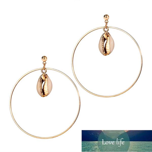 

poputton round hoop giwang sea shell menjuntai anting-anting untuk wanita fashion drop warna emas lingkaran beach perhiasan, Silver