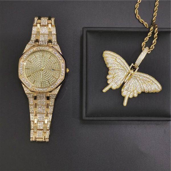 

designer watch brand table luxury es hip hop diamond inlaid copper haoshi butterfly pendant necklace ins m street rap trendsetter accessorie, Slivery;brown