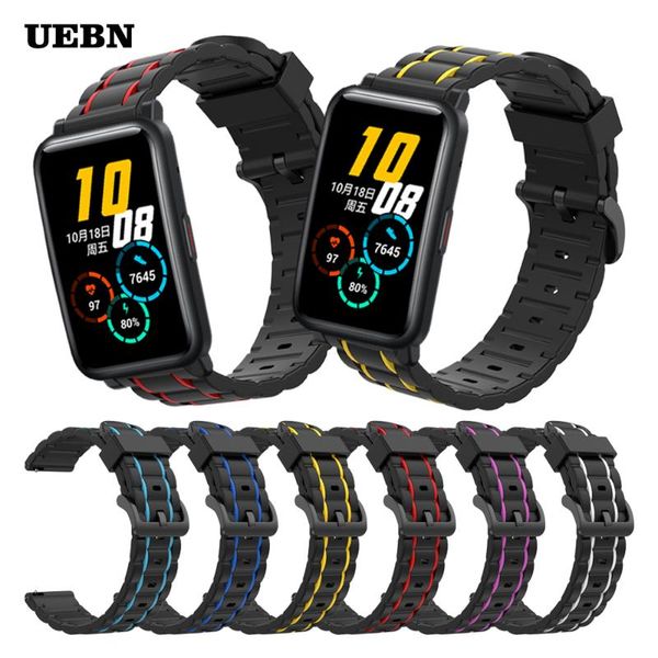 

watch bands uebn sport silicone strap for huawei honor es wrist bracelet magic 2 42mm replacement watchbands correa, Black;brown