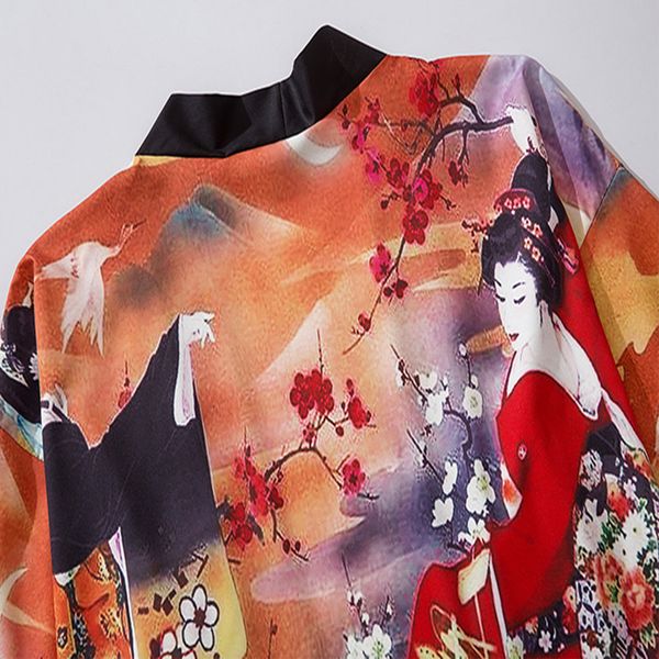 

aelfric 2021 new eden summer hip hop japanese kimono jacket men cherry blossom print harajuku loose shirt streetwear front open coat c3md, Black;brown