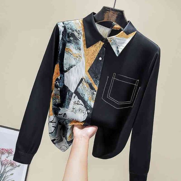 

women's blouses & shirts patchwork shirt women 2021 spring arrival long sleeve vintage chiffon blouse fashion loose rwbp, White