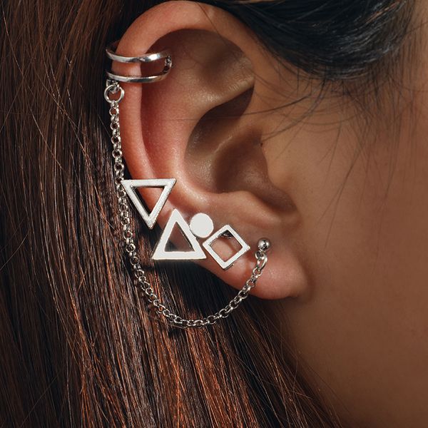 

2021 new 4pcs/set triangle earrings stud vintage silver square long women earrings fashion jewelry gift, Golden;silver