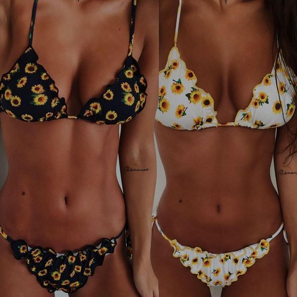 

bikini mujer set women swimwear push up womens sunflower tie beach swimsuits female bathing suits 4qw, White;black