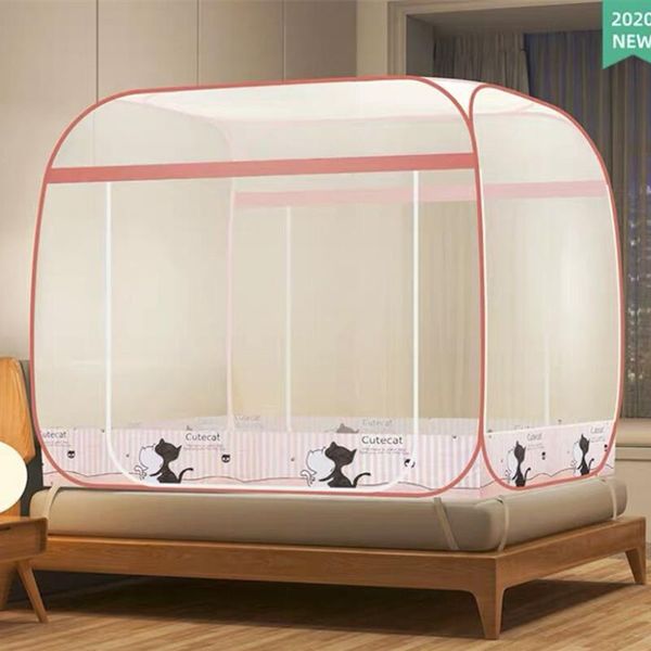 

mosquito net cartoon cat large space three-door yurt netting for home decor foldable bed tent full bottom nets canopy